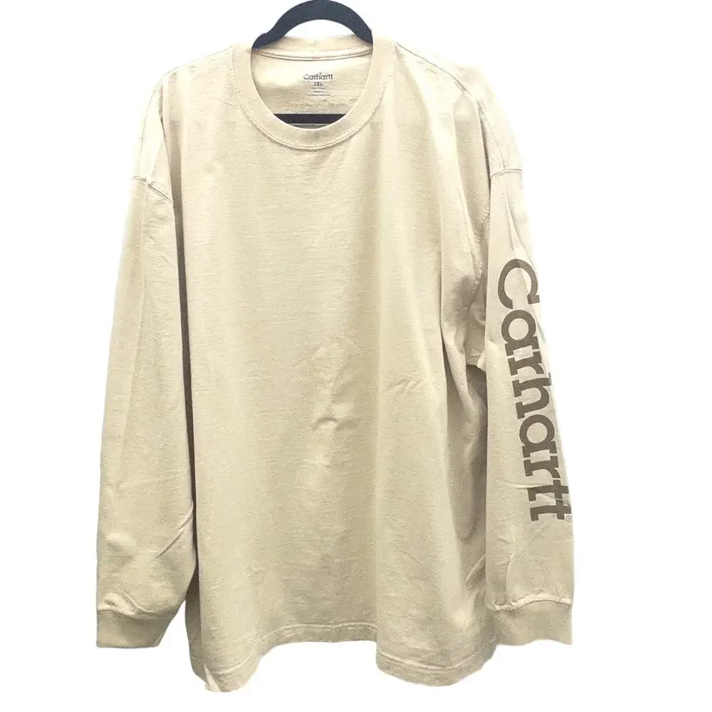 Carhartt K231 Long Sleeve Logo T Shirt 2XL Tan Mens Heavyweight Workwear Tee